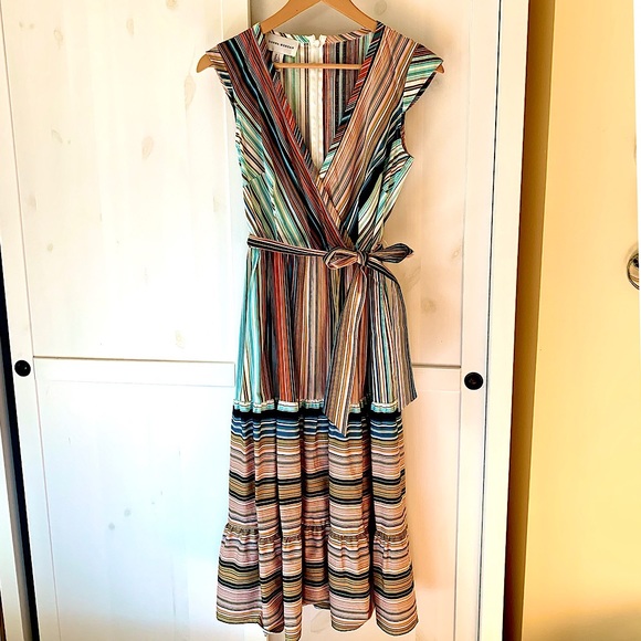 Donna Morgan Striped Tie Waist Flounce Hem Dress - Picture 6 of 11
